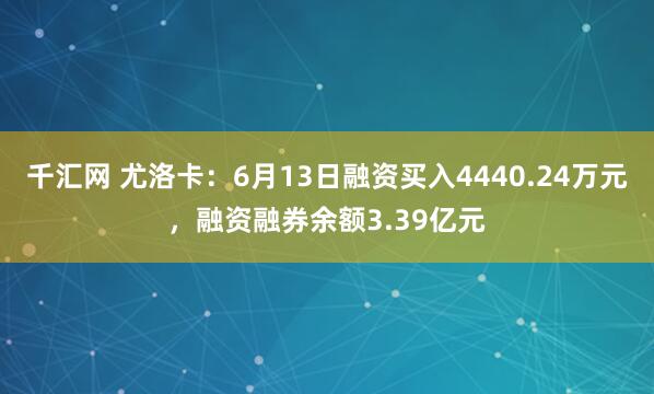 千汇网 尤洛卡：6月13日融资买入4440.24万元，融资融券余额3.39亿元